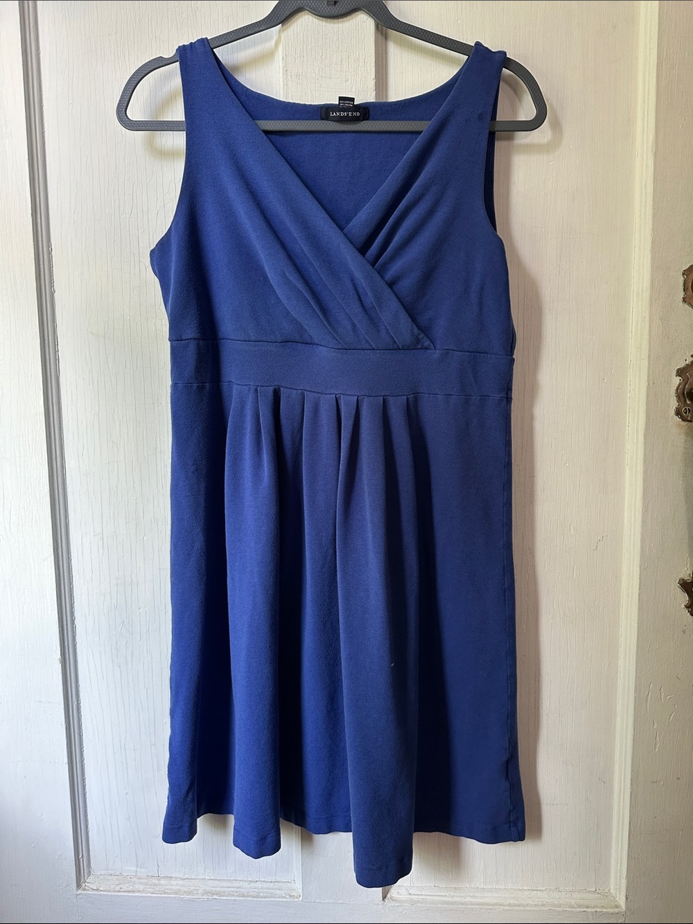 Lands' End Royal Blue Sleeveless V-Neck Pleated Dress